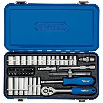 Afbeelding van Draper 1/4 &quot;45 delige vierkante aandrijving metrische dopsleutelset Micrometer omkeerbaar handgereedschap zachte grip ratel 12 stopcontacten mechanica autogereedschap metalen