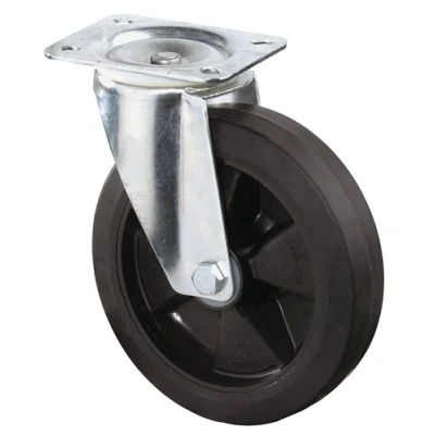 Afbeelding van BS Rollen Zwenkwiel wiel d. 160 mm draagvermogen 250 kg volledig van rubber plaat L138xB109 1 stuk L400.B60.160