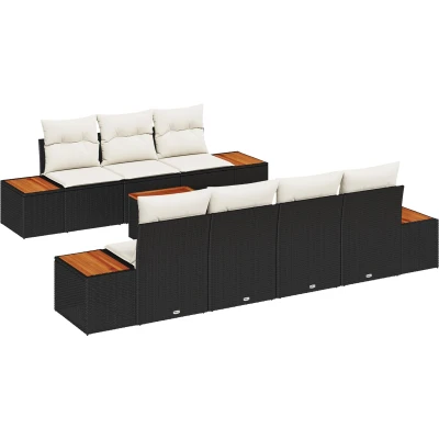 Afbeelding van vidaXL 8 delige tuinsofa set met kussens zwart poly riet acacia