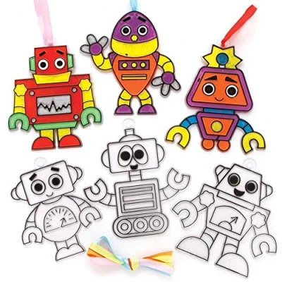 Afbeelding van Baker Ross FE379 Robot Zonnevanger Decoraties pakket van 10, Glas in Lood Effect voor Kinderen om te Versieren en Tentoon Stellen Knutselactiviteiten.