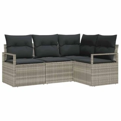 Afbeelding van vidaXL 4 delige tuinsofa set met kussens in lichtgrijs poly rattan