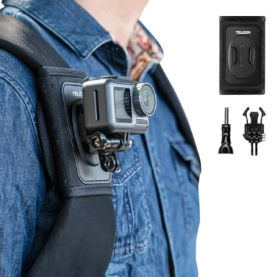 Afbeelding van TELESIN Rugzak schouderriem Camera bevestigingsbeugel,Verstelbare schouderpad en klittenband bevestigingssysteem voor GoPro Hero/Insta360/Osmo Action Beugel