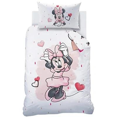 Afbeelding van CTI Minnie Mouse beddengoed flanel/flanel kinderbeddengoed voor meisjes roze Disney vlinder 1 kussensloop 40 x 60 cm + dekbedovertrek 100 135
