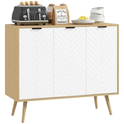 Afbeelding van HOMCOM dressoir Panneau de particules 91,5x35x77,4cm Bois naturel