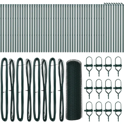 Afbeelding van vidaXL Hexagon Fence Groen 0.4x100 m Staal, Hekpalen 13 stuks Ø32 mm 80 cm Verlaagd Staal