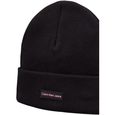 Afbeelding van Calvin Klein Jeans Patch Beanie Muts, Dames, Maat: One Size, Black/dusty rose