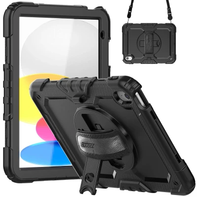 Afbeelding van Apple iPad 10.9 (2022) Hoes: Accezz Rugged Backcover Shoulder Strap Hardcase,Backcover Zwart Kunststof Tablet Hoezen