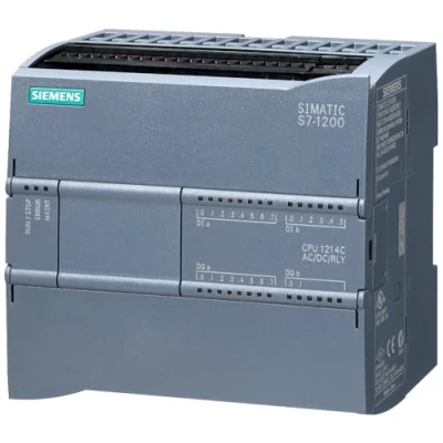 Afbeelding van Siemens s7 1200 firmware 4 cpu 1214c compact ac dc rly onboard i o 14 di 24v 10 do relay 2a 2 ai 0 10v memory 75 kb 6es7214 1bg40 0xb0