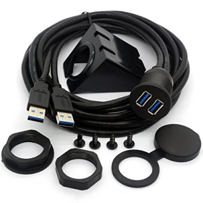 Afbeelding van USB 3.0 Flush Mount Kabel, Dual Dash Panel Kabel Mannelijke naar Vrouwelijke Extension Code voor Auto Truck Boot Motorfiets Dashboard (2 Meter 3.0)