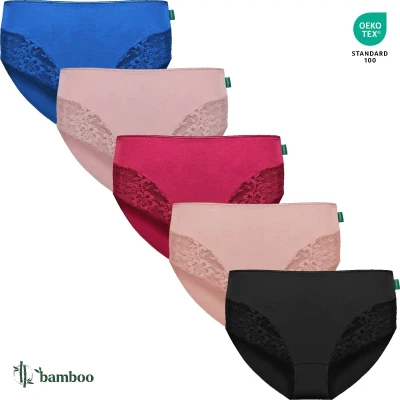 Afbeelding van Dames Kanten Midi Slip Effen Mix Kleuren 5 Pack Maat M Bamboe Viscose Ondergoed Lingerie