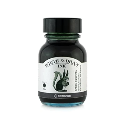 Afbeelding van Octopus Fluids Write and Draw Ink 553 Green Squirrel waterdichte inkt voor schrijven en tekenen kalligrafie lichtechte tekeninkt vulpen groen 50 ml