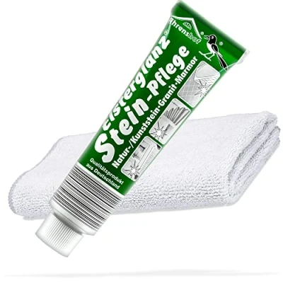 Afbeelding van detailmate Polijstset met 150 ml XXL tube Elsterglans steenverzorging polijstpasta + gedetailleerde premium microvezeldoek reinigt, gepolijst en conserveert marmer graniet, natuur /kunststeen