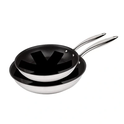 Afbeelding van MasterPro Angert 3 koekenpannenset, 20 en 28 cm, 2 stuks, roestvrij staal, drielaagse antiaanbaklaag, ergonomische handgrepen, niet PFOA, LEAD