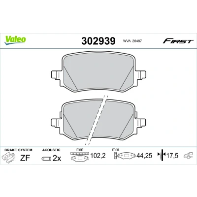 Afbeelding van VALEO 302939 Remblokkenset Achteras Incl. slijtage waarschuwingscontact Zonder schroeven, Met anti kreukplaat HYUNDAI: Tucson (NX4, NX4E) 1.6 CRDi