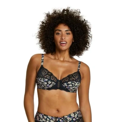 Afbeelding van Sans Complexe Klassieke beugelbeha voor dames, Zwarte tulpenprint, 75D
