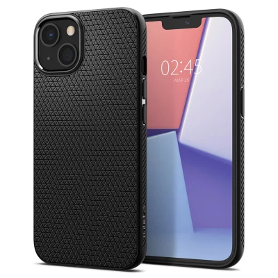 Afbeelding van Apple iPhone 13 Hoesje Siliconen en TPU (zacht) Spigen Softcase/Backcover Zwart Telefoonhoesje Shockproof/Valbescherming