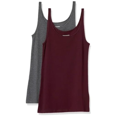 Afbeelding van Amazon Essentials 2 Pack dunne riem tank voor dames,Bourgondië/Houtskool Heather,XS S