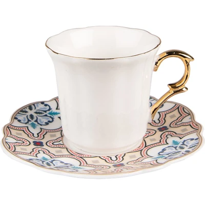 Afbeelding van Clayre &amp; Eef Kop en schotel 95 ml Wit Beige Porselein Servies