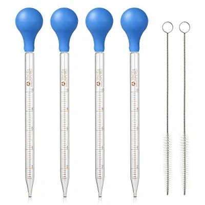 Afbeelding van Hyber&amp;Cara 4 Stks 10 ml Glazen Pipet Druppelaar Afgestudeerd met Rubber Zuiglamp + 2 Reinigingsborstel