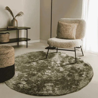 Afbeelding van Vloerkleed Calida Rond Groen Ø 200 Cm Hoogpolig Elle Decoration Dekbed Discounter.nl