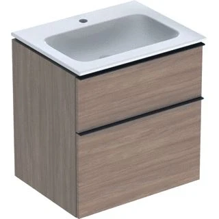 Afbeelding van Geberit iCon onderbouwkast met 2 laden en wastafel wit KeraTect, eiken