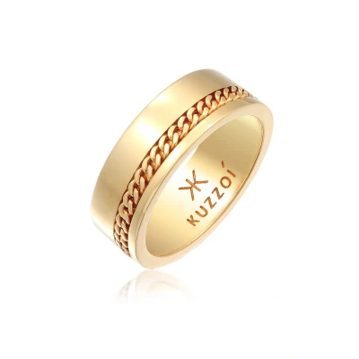Afbeelding van Kuzzoi Chunky Ring goldcoloured, Heren, Maat: 64, Gold coloured