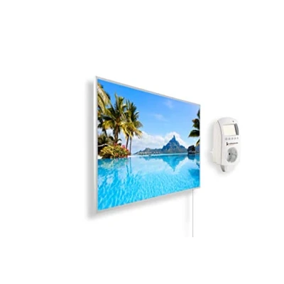 Afbeelding van Könighaus infraroodverwarming met fotomotief 300 Watt + slimme thermostaat &amp; app Energiebesparende infrarood wandverwarming opdruk Wit frame (01. Bora eiland)