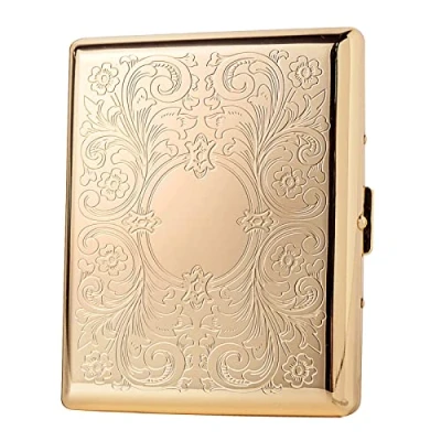 Afbeelding van Retro metalen sigarettenetui voor dames en heren, draagbare sigarettenbox, dubbelzijdige veerclip, open vak, 20 sigaretten in normale grootte 100 mm (goud)