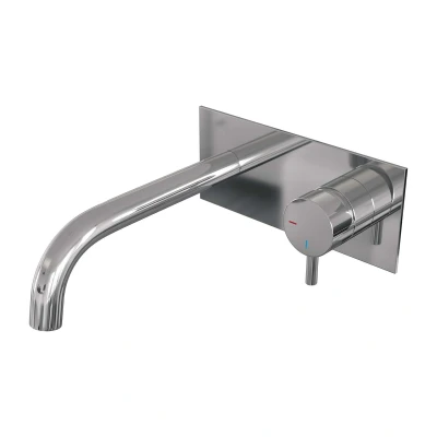 Afbeelding van Brauer Chrome Edition Wastafelmengkraan inbouw gebogen uitloop links hendel kort smal afdekplaat model B 1 chroom