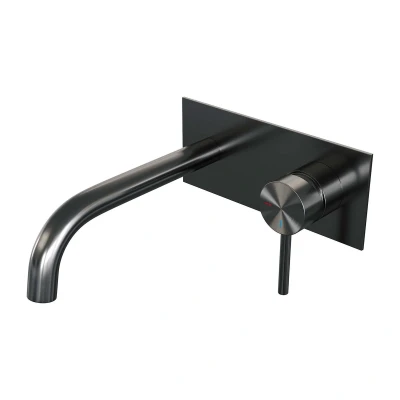 Afbeelding van Brauer gunmetal Edition Wastafelmengkraan inbouw gebogen uitloop links hendel lang smal afdekplaat model A 1 PVD geborsteld