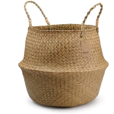 Afbeelding van Natuurlijke Opslag Zeegrasmand Geweven Plantenmand Pot Wasmand Met Handvat, Opvouwbare Buikmand Speelgoedopslag (45 X 36 cm, Natuurlijk)