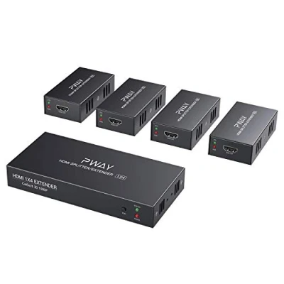 Afbeelding van PW HTS0104 (POC) HDMI Splitter Extender 1X4 poort via Cat5e / Cat6 Ethernet kabel Geen vertraging tot 50 m 165 ft en resolutie 1080P bij 60 Hz (1 in 4 uit)