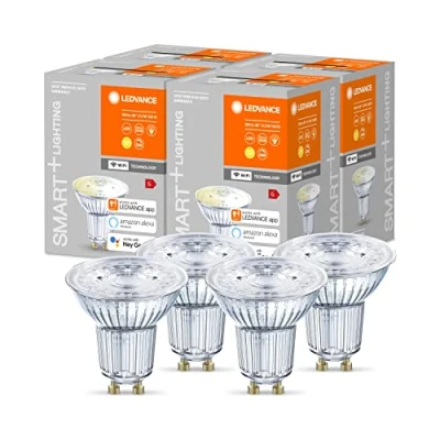 Afbeelding van LEDVANCE Slimme LED reflectorlamp met WiFi technologie, GU10 lampvoet, Warm wit (2700K), Dimbaar, vervangt reflectorlampen van 40 W, SMART+ SPOT 4 pak
