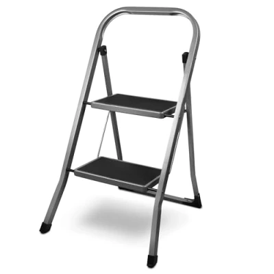 Afbeelding van siwitec Opklapbare trap van staal met 2 treden, antraciet, kleine ladder antislipmatten, 150 kg draagvermogen, TÜV/GS gecertificeerd, vouwladder, opstapkruk