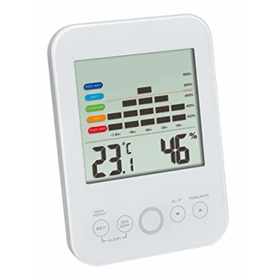 Afbeelding van TFA Dostmann digitale thermo hygrometer, 30.5046.02, alarmfunctije bij schimmelgevaar en luchtvochtigheid, voor een gezond binnenklimaat, 12 uur behaaglijkheidsgraden, wit, (L) 86 x (B) 21 (H) 120mm