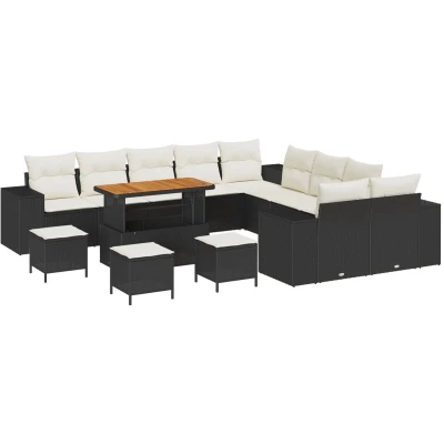 Afbeelding van vidaXL 13 delig Tuin Sofa Set met Kussens Zwart Poly Rattan Acacia, 3 Eet Acacia