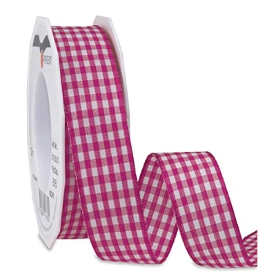 Afbeelding van Präsent Vichy Bedraad Lint Magenta Wit 25 mm Breedte, 20 m Lengte