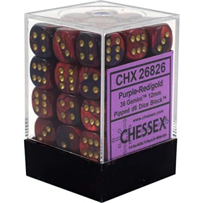 Afbeelding van Chessex Gemini Paars Rood/goud D6 12mm Dobbelsteenset (36 stuks)