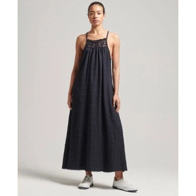 Afbeelding van Superdry Vintage LONG Halter CAMI Jurk, Dames, Maat: 40, Eclipse navy