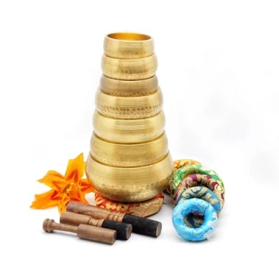 Afbeelding van Handgeslagen klankschaal set 7 Chakra Healing Zingende kom van Tibetaanse klankkom vorm Nepal