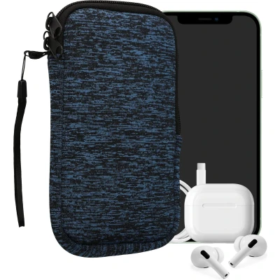 Afbeelding van kwmobile telefoontasje universeel geschikt voor XL 6,7/6,8&quot; smartphones 17,2 x 8,4 cm Hoesje met rits en polslusje In deep ocean / zwart