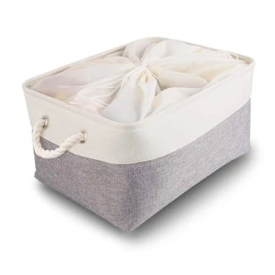 Afbeelding van Mangata Extra grote opbergdozen, stoffen opbergmanden met touwgrepen voor kasten, planken, kledingkast, speelgoed, kleding (opvouwbaar, grijs wit)