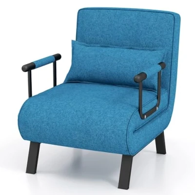 Afbeelding van COSTWAY 4 in 1 slaapstoel, inklapbaar, slaapbank met 5 standen, verstelbare rugleuning, afneembaar kussen en gevoerde zitting, bankbed metalen frame, belastbaar tot 150 kg (blauw)