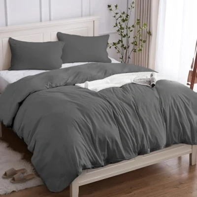 Afbeelding van Cotopuro Beddengoed 155 x 200 cm, 3 delig, 100% katoen, dekbedovertrekset cm (1 kussensloop 50 80 cm), van premium 150 g/m², zacht, ademend, hypoallergeen, lichtgrijs