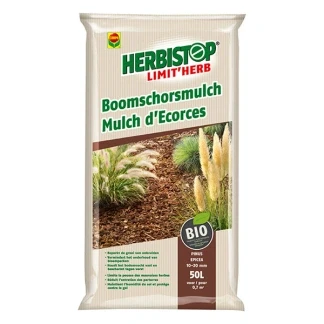 Afbeelding van Herbistop Limit&#039;Herb Boomschorsmulch 100% natuurlijk type : pinus epicea 10 20 mm beperkt onkruidgroei zak 50L