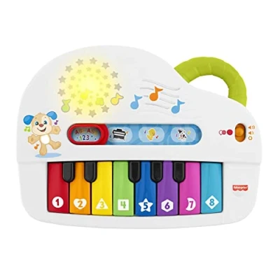 Afbeelding van Fisher Price Doggy Piano Lachen &amp; Leren Meertalige Editie, Draagbaar met Lampjes, Verzen d