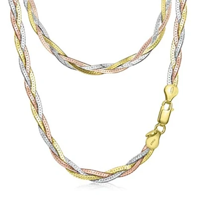 Afbeelding van Amberta Vrouwen Armband van 925 Sterling Zilver Herringbone Mesh Lengte 45 cm: Veelkleurig