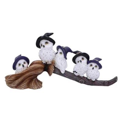 Afbeelding van Nemesis Now Gevederde bezemsteel 26cm, hars, wit, uil figuur, witte ornament, verzamelbare geschenkware, gegoten in de fijnste vakkundig handgeschilderd