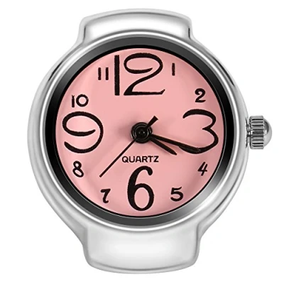 Afbeelding van Dilwe Ring Horloge, 8 Kleuren Modieuze Vrouwen Mannen Quartz Analoge Ronde Vinger Liefde Horloge (Roze) Polshorloge Paar riem