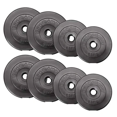 Afbeelding van Bad Company Halterschijven 30/31 mm, kunststof, 30 kg, gewichtenset 4 x 5 kg + 2,5 rubberen gewichten voor lange halter en korte